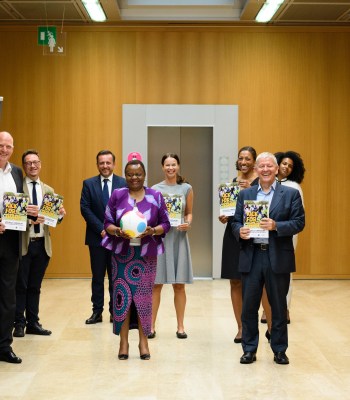 NYON, SWITZERLAND - AUGUST 12: UEFA Foundation for Children and ITC - Kick for trade - Launch guidebook at the UEFA headquarters, the House of European Football on August 12, 2020 in Nyon, Switzerland. (Photo by Harold Cunningham - UEFA/UEFA via Getty Images)