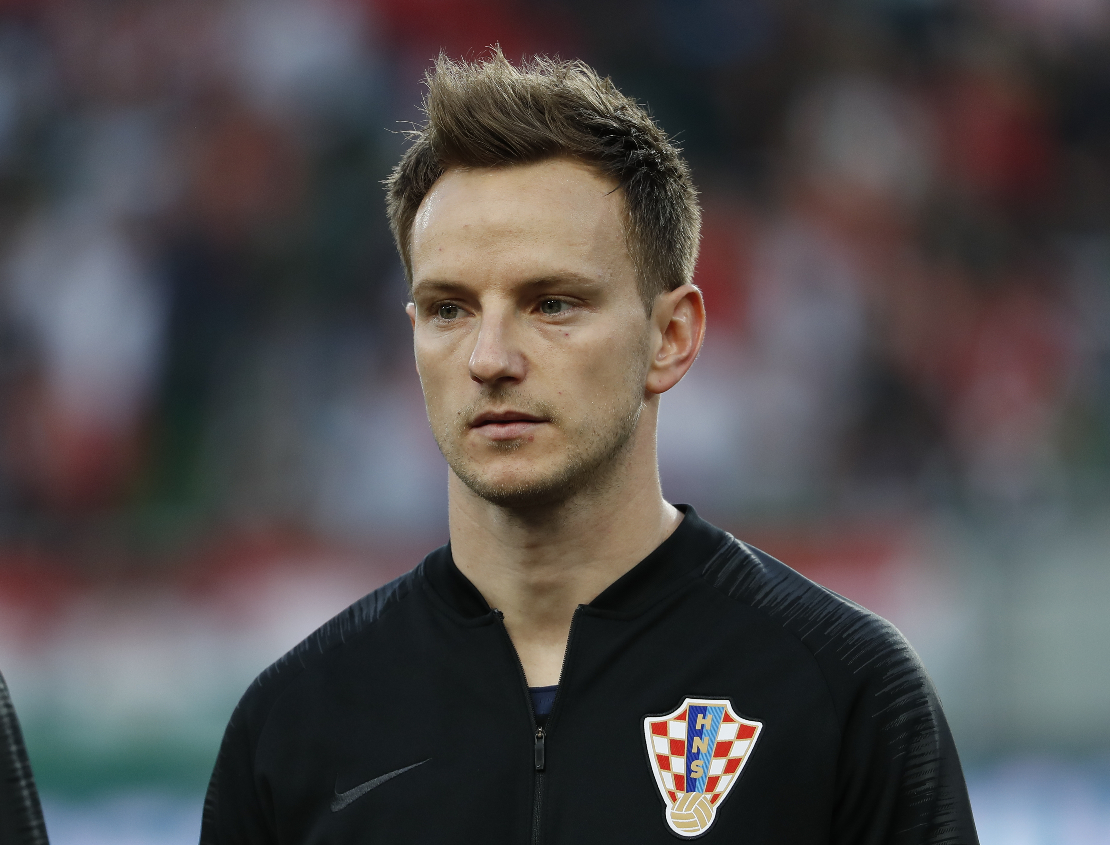 BUDAPEST, HUNGARY - MARCH 24: Ivan Rakitic of Croatia  listens to the anthem prior to the 2020 UEFA European Championships group E qualifying match between Hungary and Croatia at Groupama Arena on March 24, 2019 in Budapest, Hungary. (Photo by Laszlo Szirtesi/Getty Images)